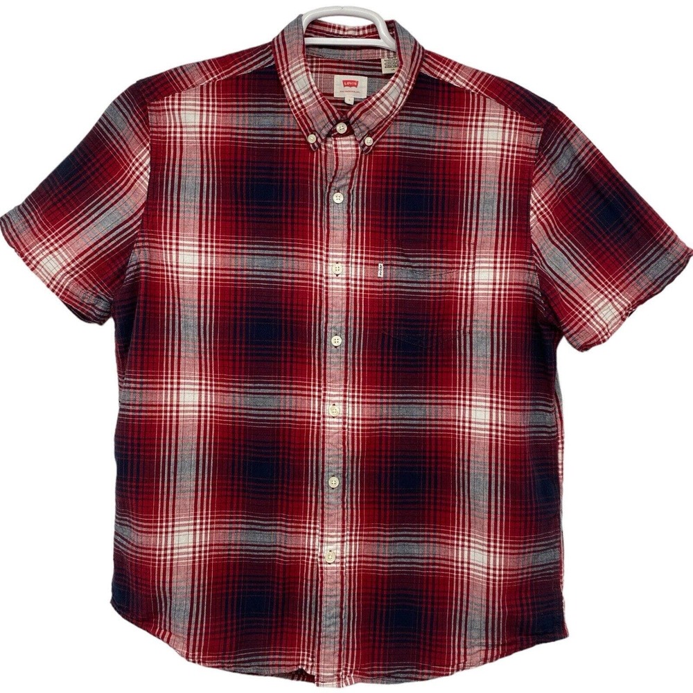 Levi's Snap Button up plaid short sleeve‎ Shirt Men's Size Large L